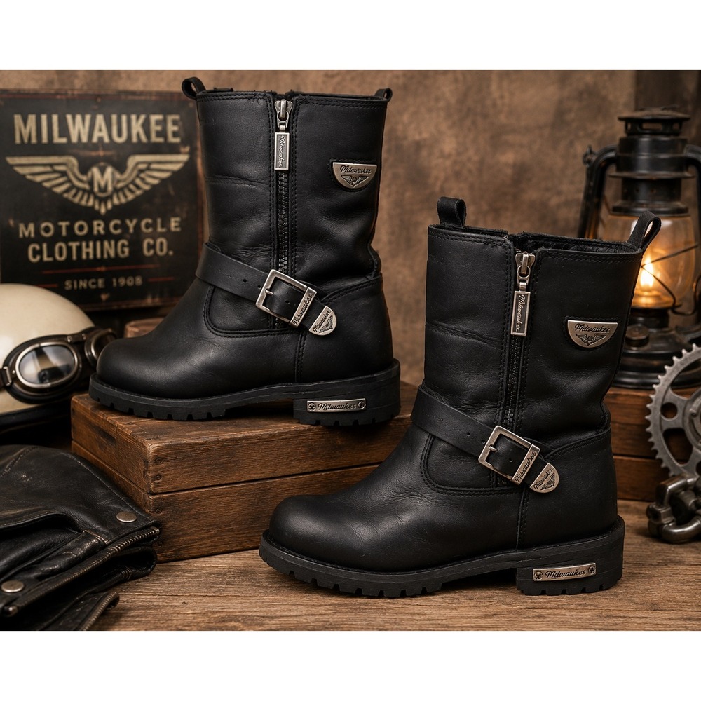 Milwaukee Leather Engineer Motorcycle Boots Men's US 12D Black Leather Side Zip